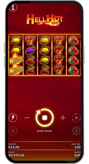 Hell Hot 100 con simbolo Wild in stack che copre il primo rullo durante una partita